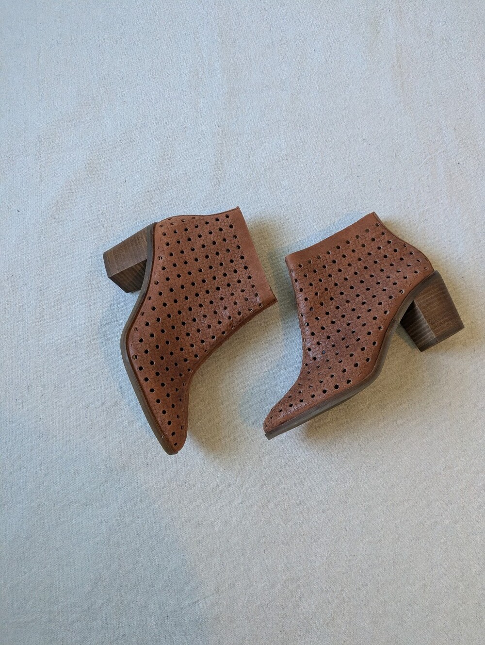 Lucky Brand Perforated Brown Leather Ankle Booties